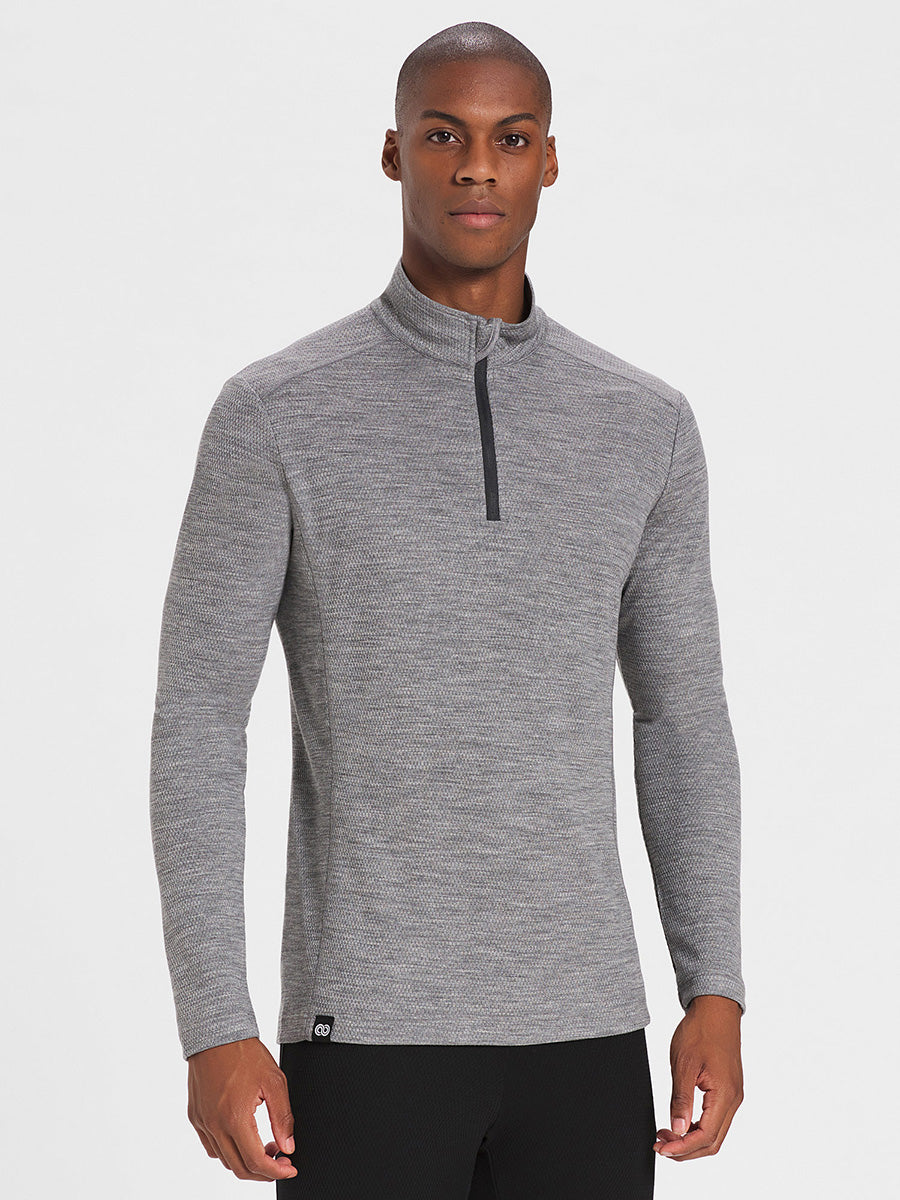 Men's half zip LS castor fog - Rewoolution